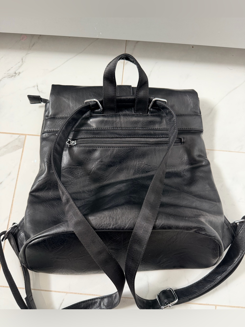 YSL inspired-  Black Flap Backpack with Silver YSL Accent - Picture 6 of 9